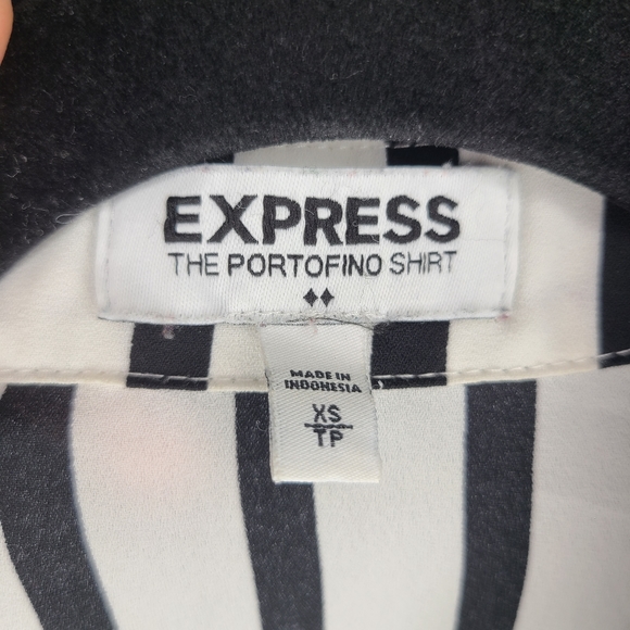 Express White and Black Striped Roll Tab Sleeve Button Front Blouse - Picture 3 of 7